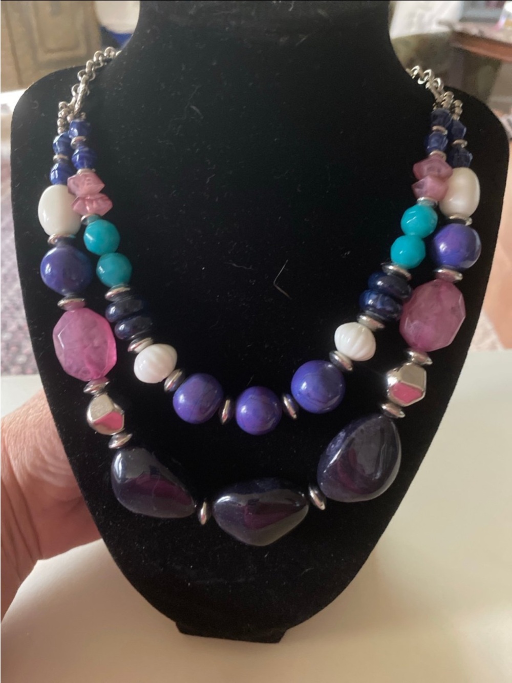Multicolor Beaded Statement Necklace - Pink, Purple & Turquoise
